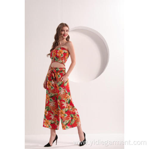 Wide Leg Floral Pants Women's Floral Print High Waistd Wide Leg Pants Supplier